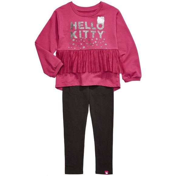 Hello Kitty Little Girls 2-Pc. Pleated-Mesh Top & Leggings Set - Picture 1 of 1